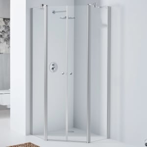 Koralle TwiggyPlus Fünfeckdusche Pendeltür mit Festelement 90 x 200 cm