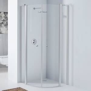 Koralle TwiggyPlus Viertelkreisdusche mit Pendeltür und Festelement 80 x 185 cm, Radius 55