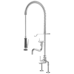 KWC Gastro Einhebel Spültisch-Zweiloch-Brückenbatterie mit Profi-Geschirrbrause für die Profiküche, Ausladung 30 cm