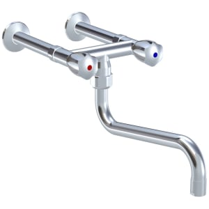 KWC Gastro Zweigriff-Spültisch-Wandbatterie mit längere Wandanschlüsse und Auslauf von unten für die Profiküche