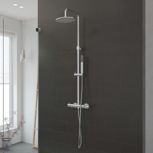 House Duschsystem mit Thermostat-Brausebatterie und Kopfbrause rund, Aufputz