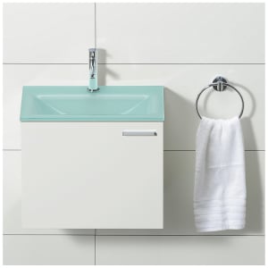 progettobagno Enea 50 Gästewaschtischkombination mit Glaswaschtisch 50 cm, Türanschlag links