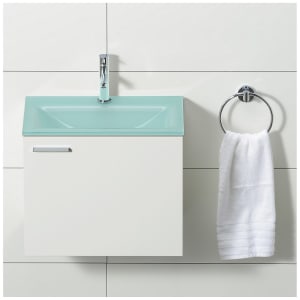 progettobagno Enea 50 Gästewaschtischkombination mit Glaswaschtisch 50 cm, Türanschlag rechts