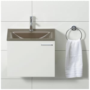 progettobagno Enea 50 Gästewaschtischkombination mit Glaswaschtisch 50 cm, Türanschlag links