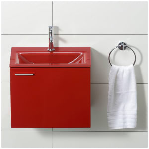 progettobagno Enea 50 Gästewaschtischkombination mit Glaswaschtisch 50 cm, Türanschlag rechts