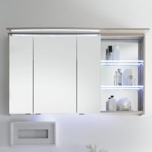 Pelipal Contea Spiegelschrank 119 x 16 x 73 cm mit LED Beleuchtung im Kranz, offenes Fach rechts
