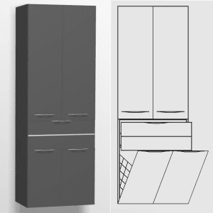 Pelipal Serie 6025 Hochschrank 60 x 33 x 168 cm mit 2 Drehtüren, 2 Wäschekippen, Griff H1