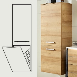 Pelipal Serie 6025 Midischrank 45 x 33 x 121 cm, 1 Wäschekippe, 1 Drehtür, Griff R1, Anschlag links