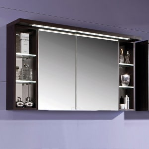 Puris Crescendo Spiegelschrank 120 x 15 x 66,8 cm mit Emotion Beleuchtung, große Tür rechts