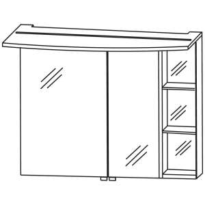 Puris Crescendo Spiegelschrank 90 x 15 x 65 cm mit LED Beleuchtung Regal rechts, große Tür links