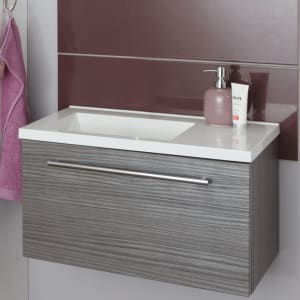 Puris for Guests Möbelkombination mit Mineralguss-Aufsatzwaschtisch 60 cm ohne Hahnloch, Ablage rechts