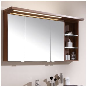 Puris Swing Spiegelschrank 120 x 15 x 68 cm, mit 3 Türen, LED Beleuchtung und Regal rechts