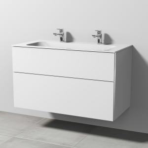 Sanipa 3way Kombination mit Keramik-Doppelwaschtisch Finion 100 cm, 2 Auszüge mit Griff-Leiste