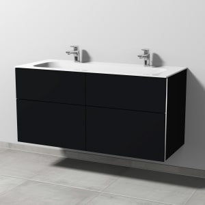 Sanipa 3way Unterschrank 120 cm, 4 Auszüge, Griff-Leisten mit Villeroy & Boch Finion Doppelwaschtisch
