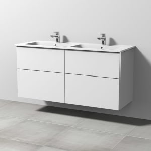 Sanipa 3way Waschtischunterbau für Keramik-Doppelwaschtisch ME by Starck 130 cm, 4 Auszüge mit Griffleisten