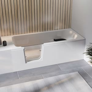 Steinkamp easy entry Badewanne 160 x 75 cm mit Glastür links, Trio Ablauf und Acrylverkleidung