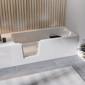 Steinkamp easy entry Badewanne 180 x 80 cm mit Glastür links, Trio Ablauf und Acrylverkleidung für Nische
