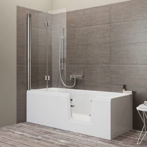 Steinkamp easy entry Badewanne 170 x 75 cm mit Glastür rechts, Trio Ablauf und Acrylverkleidung