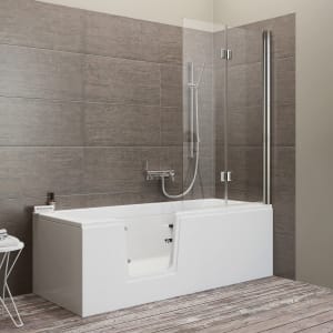 Steinkamp easy entry Badewanne 160 x 75 cm mit Glastür links, Trio Ablauf und Acrylverkleidung