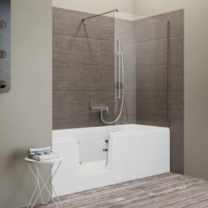Steinkamp easy entry Badewanne 170 x 75 cm mit Glastür links, Trio Ablauf und Acrylverkleidung