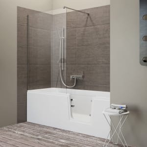 Steinkamp easy entry Badewanne 170 x 75 cm mit Glastür rechts, Trio Ablauf und Acrylverkleidung