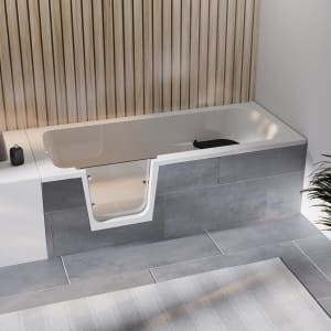 Steinkamp easy entry Badewanne 160 x 75 cm mit Glastür links, Trio Ablauf und Styrodurverkleidung