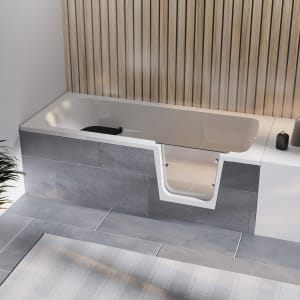 Steinkamp easy entry Badewanne 170 x 75 cm mit Glastür rechts, Trio Ablauf und Styrodurverkleidung