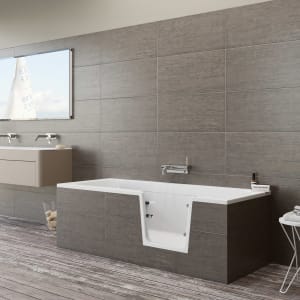 Steinkamp easy entry Badewanne 160 x 75 cm mit Glastür rechts, Trio Ablauf und Styrodurverkleidung
