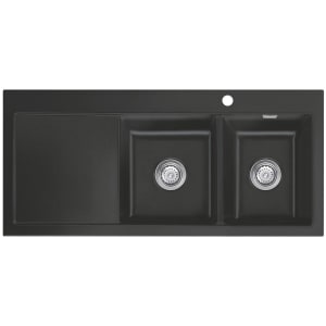 Systemceram Keradomo Mera Double Einbauspüle rechts mit Excenterbetätigung, inkl. Armaturbohrung