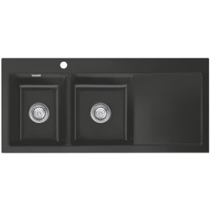 Systemceram Keradomo Mera Double Einbauspüle links mit Excenterbetätigung, inkl. Armaturbohrung