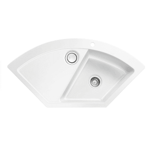 Systemceram Keradomo Mera Eck Einbauspüle mit Excenterbetätigung, inkl. Armaturbohrung