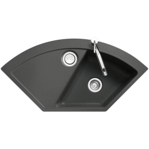 Systemceram Keradomo Mera Eck F Spüle für flächenbündigen Einbau mit Handbetätigung, inkl. Armaturbohrung