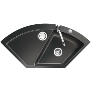 Systemceram Keradomo Mera Eck F Spüle für flächenbündigen Einbau mit Excenterbetätigung, inkl. Armaturbohrung