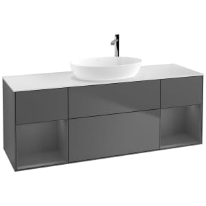 Villeroy & Boch Finion Waschtischunterschrank 160 cm mit 2 Regalelementen, Abdeckplatte, Wandbeleuchtung