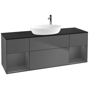 Villeroy & Boch Finion Waschtischunterschrank 160 cm mit 2 Regalelementen, Abdeckplatte, Wandbeleuchtung