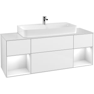 Villeroy & Boch Finion Waschtischunterschrank 160 cm mit 2 Regalelementen, Abdeckplatte, Wandbeleuchtung