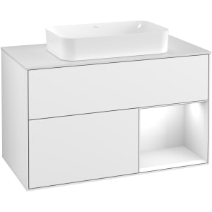 Villeroy & Boch Finion Waschtischunterschrank 100 cm mit Regalelement rechts, Abdeckplatte, Wandbeleuchtung
