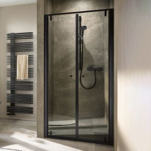 HSK Favorit Plus Drehpunkt Pendeltür für Nische oder Seitenwand, 100 x 200 cm, mit TwinSeal-Glasbeschichtung