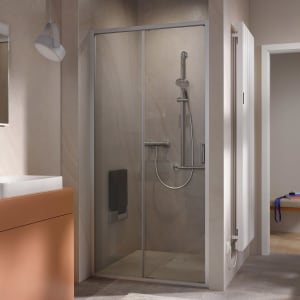 HSK Favorit Plus Schiebetür für Nische oder Seitenwand 2-teilig, Festelement links, 140 x 200 cm, mit Edelglas-Beschichtung