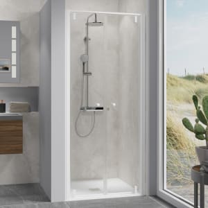 HSK Favorit Plus Drehpunkt Pendeltür für Nische oder Seitenwand, 90 x 200 cm, mit Edelglas-Beschichtung
