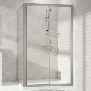 HÜPPE Alpha 2 vollgerahmt 4-Eck Gleittür 1-teilig mit festem Segment, 130 x 200 cm, Glas ohne Anti-Plaque