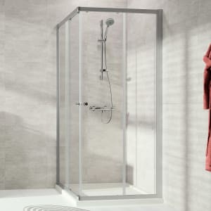 HÜPPE Alpha 2 teilgerahmt 4-Eck Gleittüreckeinstieg 2-teilig, 75/90 x 200 cm, Glas mit Anti-Plaque