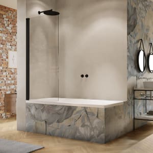 HÜPPE Solva teilgerahmt Badewannenabtrennung 1-teilig 50-100 x 120-200 cm, Glas mit Anti-Plaque, Linksbefestigung