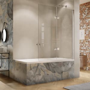 HÜPPE Solva teilgerahmt Badewannenabtrennung Schwingfalttür 120 x 150 cm, Glas ohne Anti-Plaque, Rechtsbefestigung