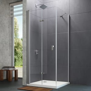 HÜPPE Design pure 4-Eck Schwingfalttür 100 x 200 cm, Linksbefestigung, Glas mit Anti-Plaque