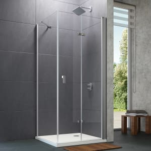 HÜPPE Design pure 4-Eck Schwingfalttür 90 x 200 cm, Rechtsbefestigung, Glas ohne Anti-Plaque