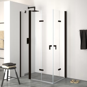HÜPPE Design pure 4-Eck Schwingfalttür 75 x 190 cm, Rechtsbefestigung, Glas ohne Anti-Plaque