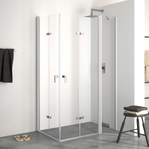 HÜPPE Design pure 4-Eck Schwingfalttür mit festem Segment 120 x 200 cm, Rechtsbefestigung, Glas ohne Anti-Plaque