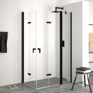 HÜPPE Design pure 4-Eck Schwingfalttür mit festem Segment 170 x 200 cm, Rechtsbefestigung, Glas mit Anti-Plaque