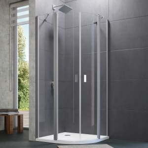 HÜPPE Design pure 1/4 Kreis Schwingtür mit festem Segment 80 x 200 cm, R= 55 cm, Glas mit Anti-Plaque